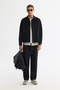 Men's Black Classic Collar Suede Textured Seasonal Comfort Fit Coat A42Y6076 - 5