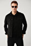 Men's Black Classic Collar Suede Textured Seasonal Comfort Fit Coat A41Y6011