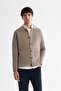 Men's Mink Polo Neck Wool Blend Kangaroo Pocket Knitwear Regular Fit Cardigan A42Y5141