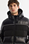 Men's Black Hooded Water-Repellent R Windproof Shiny Ş Puffer Comfort Fit Coat A42Y6012 - 2