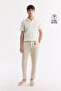 Men's Beige Elastic Waist 100% Linen Relaxed Fit Trousers B003032