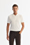 Men's Ecru Polo Neck Zippered Rayon Knitwear Regular Fit T-Shirt A42Y5128