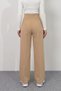 Women's High Waist Velcro Closure Elastic Waist Zipper Pocket Lycra Beige Palazzo Trousers - 6