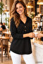 Women's Long Sleeve Hooded Front Buttoned and Lace-Up Waffle Blouse - 3