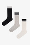 White Black Gray Urban Striped Cotton 3 Pairs of Socks