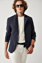 Men's Navy Blue Stand Collar Pocketed Unlined Lightweight Blazer Comfort Slim Fit Jacket A41Y4028