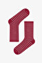 Pink Claret Red Fine Lines Striped 5 Pairs of Socks - 3