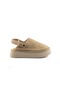 Women's Platform Beige Slippers with Fur Inside and Adjustable Velcro on the Back 9000-102 - 4