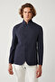 Men's Navy Blue Stand Collar Pocketed Unlined Lightweight Blazer Comfort Slim Fit Jacket A41Y4028 - 3