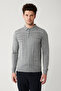 Men's Gray Zippered Wool Striped Knitwear Sweater A32Y5094 - 5