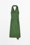 Keten çapraz halter midi elbise - 4