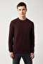 Men's Burgundy Double Collared Textured Knitwear Sweater A32Y5100 - 3