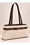 Women's Leather Belt Detail Cream Suede Luxury Shoulder Bag