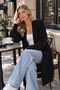 Women's Black Patterned Thick Long Knitwear Cardigan - 3