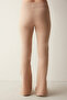 Beige High Waist Jean Look Flare Flared Leg Trousers - 3