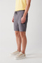 Men's Anthracite 100% Cotton Side Pocket Elastic Waist Linen Textured Relaxed Fit Shorts E003603 - 3