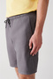 Men's Anthracite 100% Cotton Side Pocket Elastic Waist Linen Textured Relaxed Fit Shorts E003603 - 6