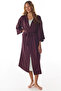 Burgundy Aurora Satin Floral 3/4 Sleeve Dressing Gown - 2