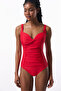 Red Shirred Tummy/Waist Shaping Corset Swimsuit