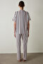 Aging Collagen Striped Shirt Collar Short Sleeve Pajama Set - 5