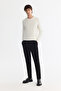 Men's Ecru Crew Neck Jacquard Rayon Non-Pilling Regular Fit Knitwear Sweater A42Y5072 - 7