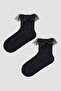 Girl's Black Frill Detailed Sock Socks - 2