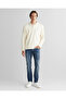 Men's Cream Relaxed Fit Polo Collar Long Sleeve T-Shirt - 3