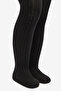 Girl's Pretty Rib 2-Piece Black Pantyhose - 3