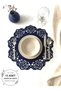 Navy Blue Suede Fabric Round Placemat American Service Set 12 Pieces 35X35Cm