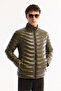 Men's Khaki Goose down Water Repellent Windproof Fabric Stand Collar Shiny Comfort Fit Puffer Coat B006015 - 2