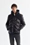 Men's Black Hooded 100% Goose down Water Repellent Windproof Shiny Inflatable Comfort Fit Ski Jacket