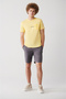 Men's Anthracite 100% Cotton Side Pocket Elastic Waist Linen Textured Relaxed Fit Shorts E003603