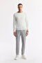 Men's Ecru Crew Neck Textured Rayon Non-Pilling Regular Fit Knitwear Sweater A51Y5156 - 5