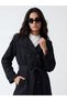 Black Double-Breasted Collared Belted Women's Trench Coat - 2