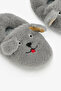 Gray Boy's Soft Textured Home Booties with Bear Embroidery Detail - 3