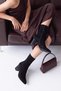 Black Color Pointed Toe Ankle Women's Heeled Boots