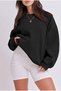 Unisex Black Basic 0 Crew Neck Unprinted Plain Oversize Loose Loose Fit Fleece Sweatshirt - 3