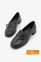 Women's Genuine Leather Folded Bow Detailed Loafer Casual Shoes Sanero Black