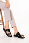 Women's Genuine Leather Buckle House Slippers Msa.47102 Black Croco - 5