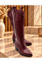 Women's Burgundy Matte Leather Embroidered Cowboy Boots - 2