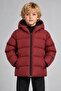 Boy's Burgundy Fleece Lined Fur Hooded Waterproof Wind Resistant Inflatable Winter Coat
