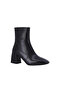 2610 Genuine Leather Heeled Women's Boots Black Blunt Toe Zippered - 2