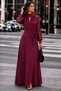 Women's long sleeve turtleneck dress with drop detail, belted waist, and slit - janjan crepe - 2