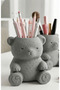 3D Printed Cute Teddy Bear Pen Holder - Desktop Organizer - Gray - 2