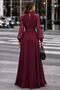 Women's long sleeve turtleneck dress with drop detail, belted waist, and slit - janjan crepe - 3