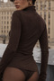 Women's Turtleneck Long Sleeve Body Sheer Line Brown – Semi-Transparent, Fit Pattern - 3