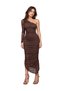 Vs-1088 Kesia Brown One Shoulder One Sleeve Draped Slit Maxi Dress