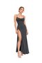 Vs-1039 Romina Matte Black Degaje Collar Thin Strap Slit Maxi Dress