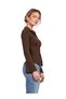 Vs-1050 Madison Brown Corded V-Neck Buttoned Spanish Sleeve Blouse - 3