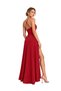 Vs-1039 Romina Red Degaje Collar Thin Strap Slit Maxi Dress - 3